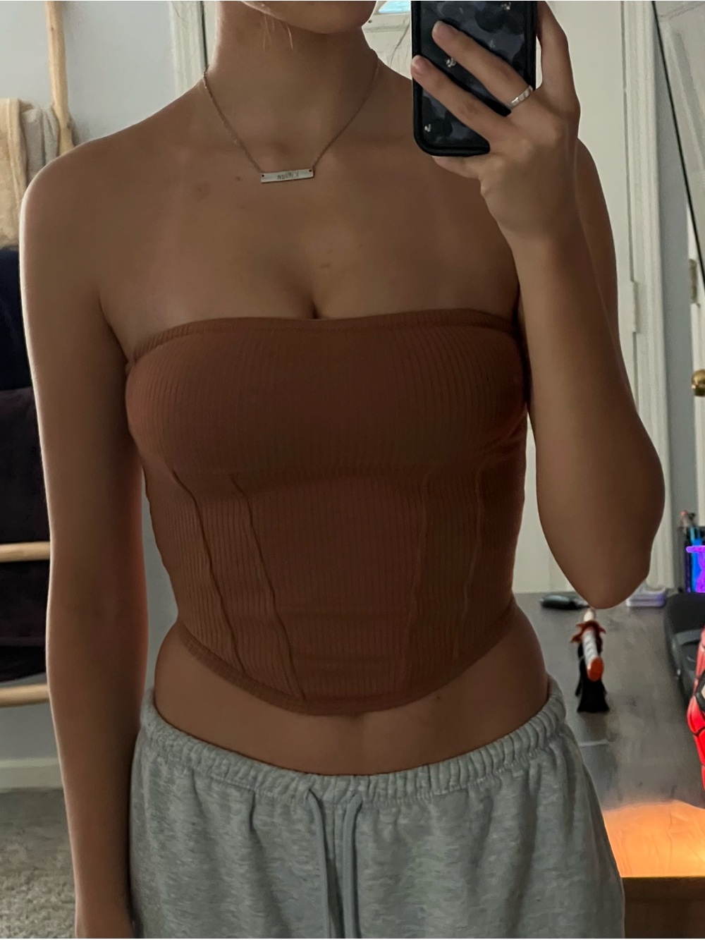 VS Pink brown corset style crop top